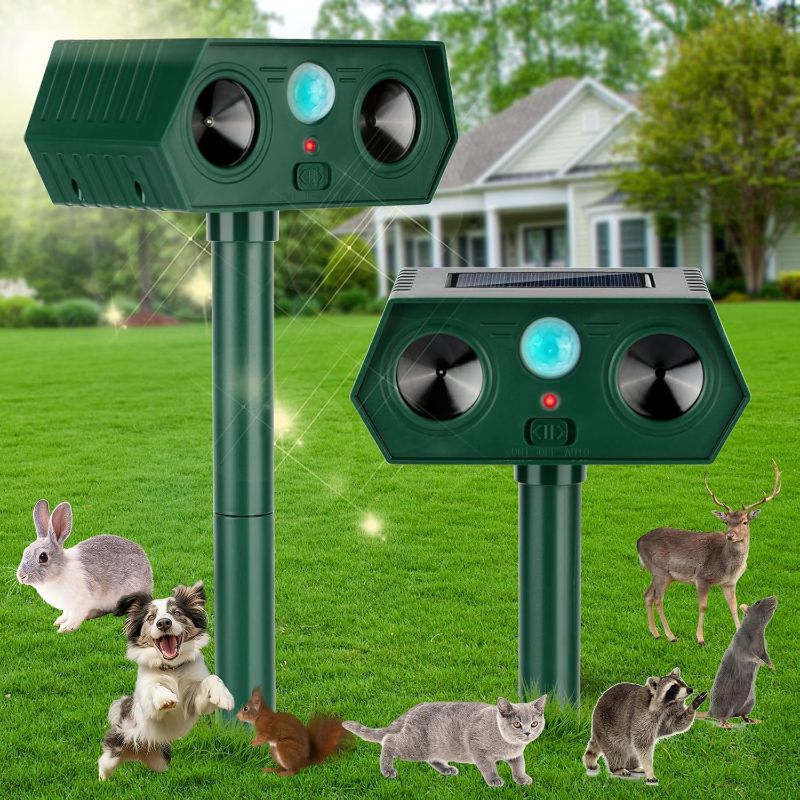 Photo 1 of 2 Pack 2025 Ultrasonic Animal Repellent Outdoor Cat Repellent Devices Solar Animal Repeller Motion Activated Deterrent to Scare Deer Squirrel Rabbit Raccoon Skunk for Yard Lawn Outdoor