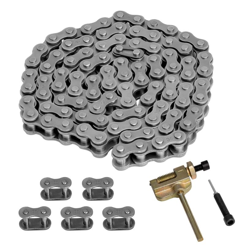 Photo 1 of Belleone #35 Roller Chain, 3 Feet 35 Chain with 5 Master Links, Chain Breaker- Carbon Steel Chain for Mini Bike, Go Kart, Motorcycle, Scooter, Bicycle, Home and Industrial Machinery - 96 Links