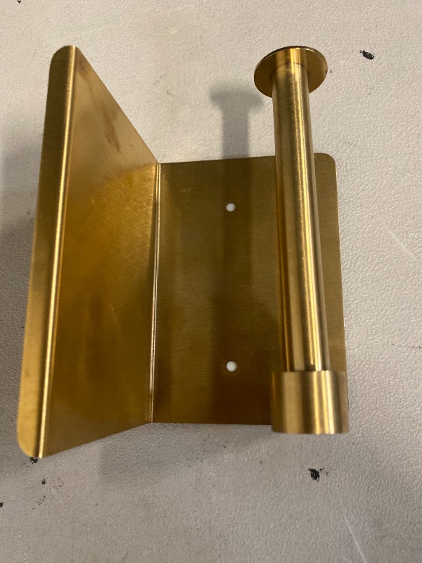 Photo 1 of Brushed Gold Toilet Paper Holder Wall Mount, Fits Mega Rolls Size Rustproof Self Adhesive Brushed Brass Toilet Paper Holder Gold with Shelf