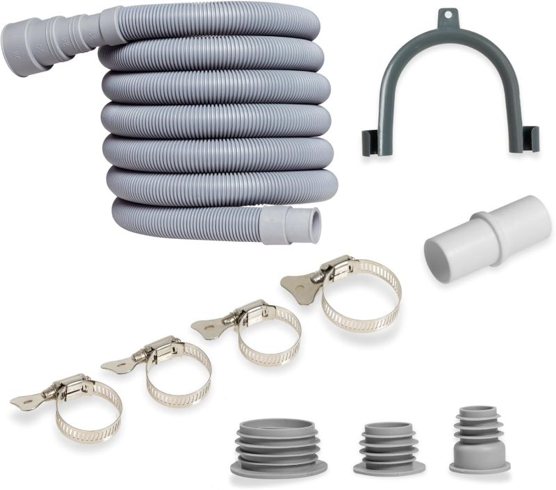 Photo 1 of 10FT Washing Machine Drain Hose - Flexible Dishwasher Hose Extension Kit, Universal Washer Corrugated with 1Adapter 4Clamps, U-Bend Holder, 3Drain Pipe Seal, Dishwasher Drain Hose, Washer Machine Hose