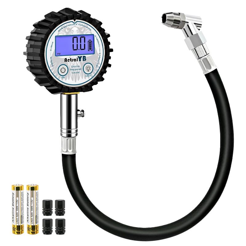 Photo 1 of Digital Tire Pressure Gauge with 200 PSI - Heavy Duty Air Chuck, Reinforced Rubber Hose, Professional Accuracy, and LED Backlight