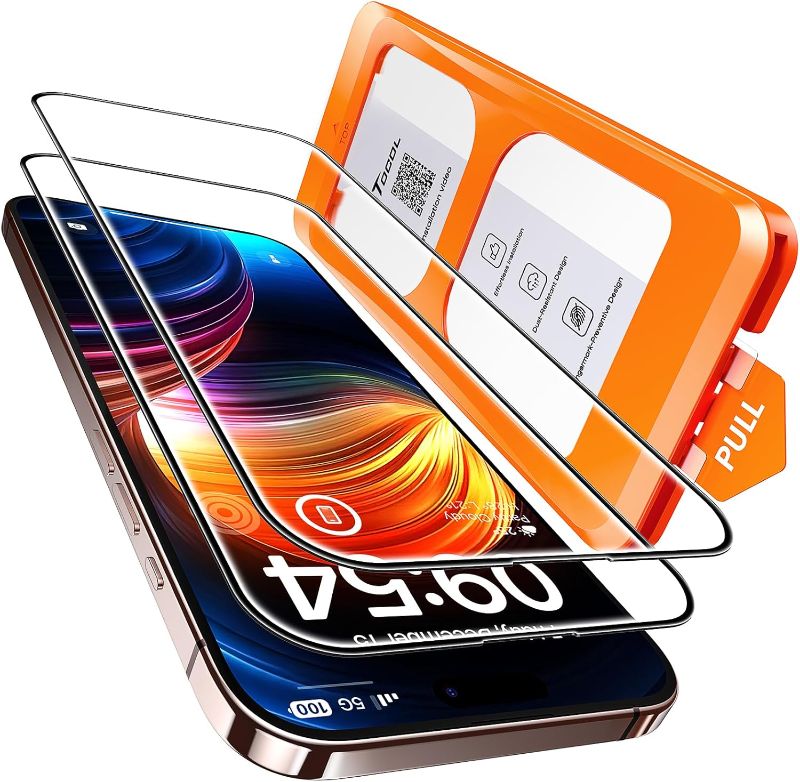 Photo 1 of TOCOL for iPhone 16 Pro Max Screen Protector 9H Hardness Military Grade Shatterproof HD Tempered Glass Full Coverage Easy Installation Case Friendly 2 Pack
