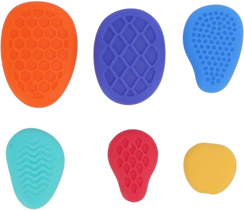 Photo 1 of 6pcs Silicone Sensory Stone Toy Set, Textured Fingertip Toys, Soft Touch Experience, Compact and Noiseless, Ideal for Kids, Vibrant Colors and Fun Patterns
