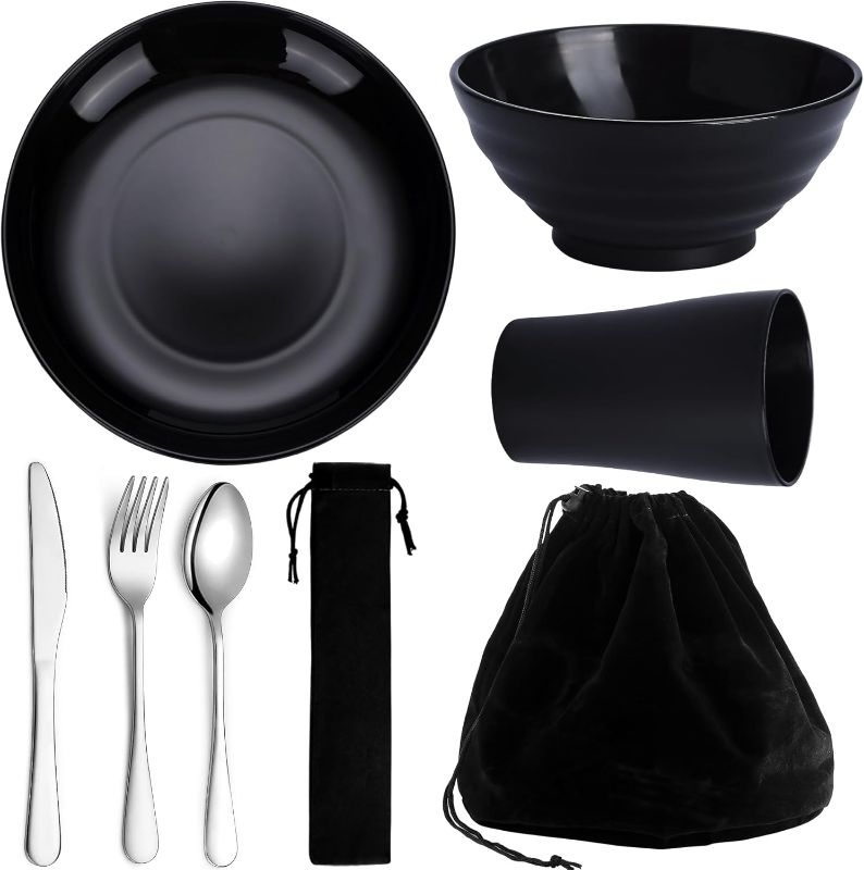 Photo 1 of Camping Utensils, Portable Travel Silverware Set With Reusable Light Weight Mug, Bowls and Plate, Stainless Steel Cutlery Set, Camping Mess Kit for 1 Person