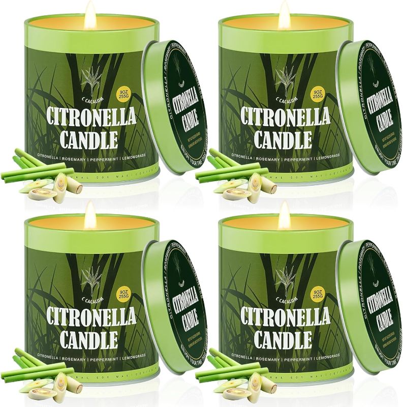 Photo 1 of Citronella Candles Outdoor, 4 Pack Jar Candle for Patio Camping Backyard Picnic Outsides, Scented Candles Sets Gifts for Men, Women, 9 Ounce Each Over 50 Hours of Burn Time