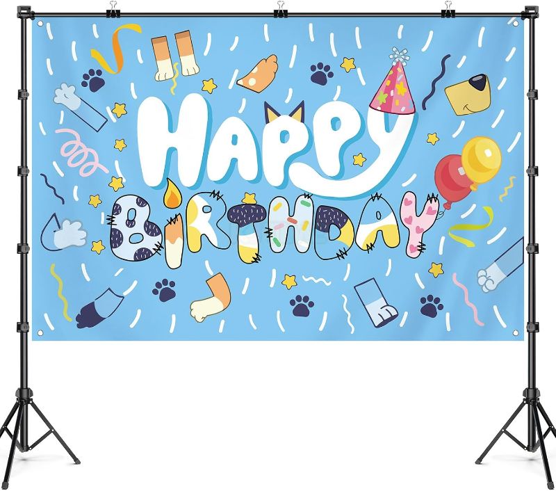Photo 1 of 5×7 Ft Blue Happy Photo Backdrop Cartoon Dog Birthday Background Decorations for Kids' Party Supplies Home Photography Decorations