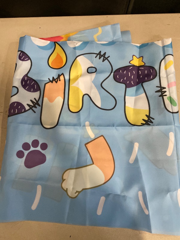 Photo 1 of 5×7 Ft Blue Happy Photo Backdrop Cartoon Dog Birthday Background Decorations for Kids' Party Supplies Home Photography Decorations
