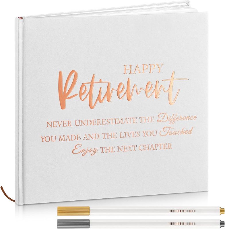 Photo 1 of 2025 Retirement Guest Book with 2 Markers 8.7'' Square Hardcover Blank Guest Photo Signing Memory Book Happy Retirement Gift Party Supplies for Women Men Teacher Nurse Grad Decor(White)