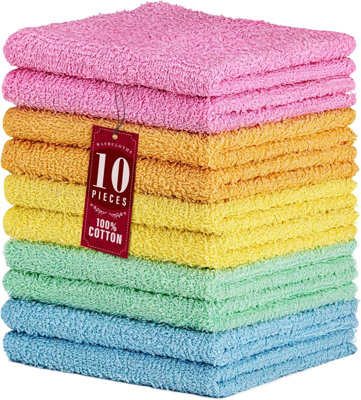 Photo 1 of DecorRack 10 Pack 100% Cotton Wash Cloth, Luxurious Soft, 12 x 12 inch Ultra Absorbent, Machine Washable Washcloths, Assorted Colors (10 Pack)