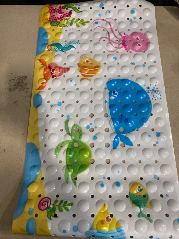 Photo 1 of Baby Bath Mat for Tub for Kids, 40in x 16in Non Slip Cartoon Bath Tub Shower Mat Anti Slip with Drain Holes and Suction Cups Machine Washable, Little Whale