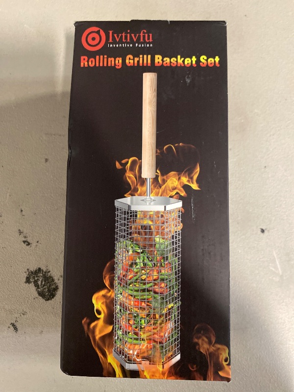 Photo 1 of Rolling Grill Baskets (2PCS, Hexagon), Removable Wooden Handle, 304 Stainless Steel, Nesting Grilling Net, BBQ Accessories Tools for Vegetables Shrimp, Outdoor Cooking Camping, Birthday Gifts for Men Dad Husband