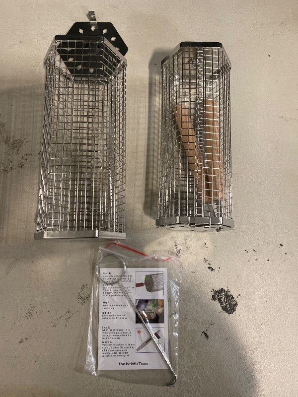 Photo 1 of Rolling Grill Baskets (2PCS, Hexagon), Removable Wooden Handle, 304 Stainless Steel, Nesting Grilling Net, BBQ Accessories Tools for Vegetables Shrimp, Outdoor Cooking Camping, Birthday Gifts for Men Dad Husband