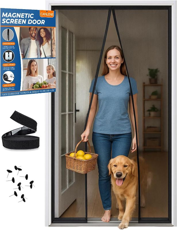 Photo 1 of High-Density Magnetic Screen Door Mesh for Home and Patio, Tear Resistant Backdoor Screen Net with Magnetic Closure