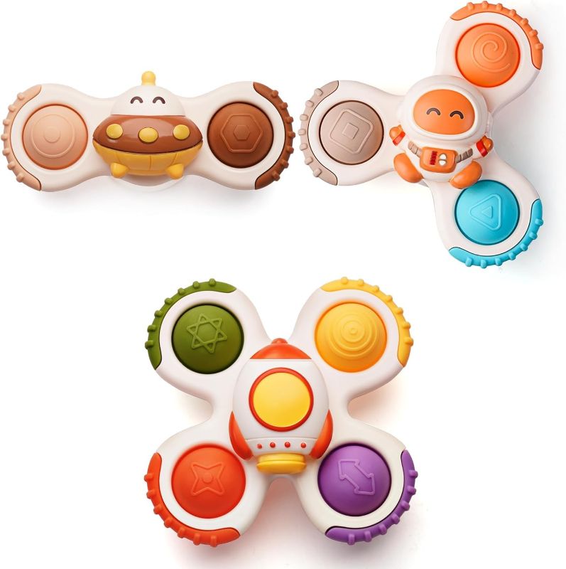 Photo 1 of Strong Suction Cup Fidget Rotating Sensory Bath Toys for Baby 12 18 Months Airplane Car Travel Table & Window Toys for 1 2 Years Old Toddler Boys and Girls 
