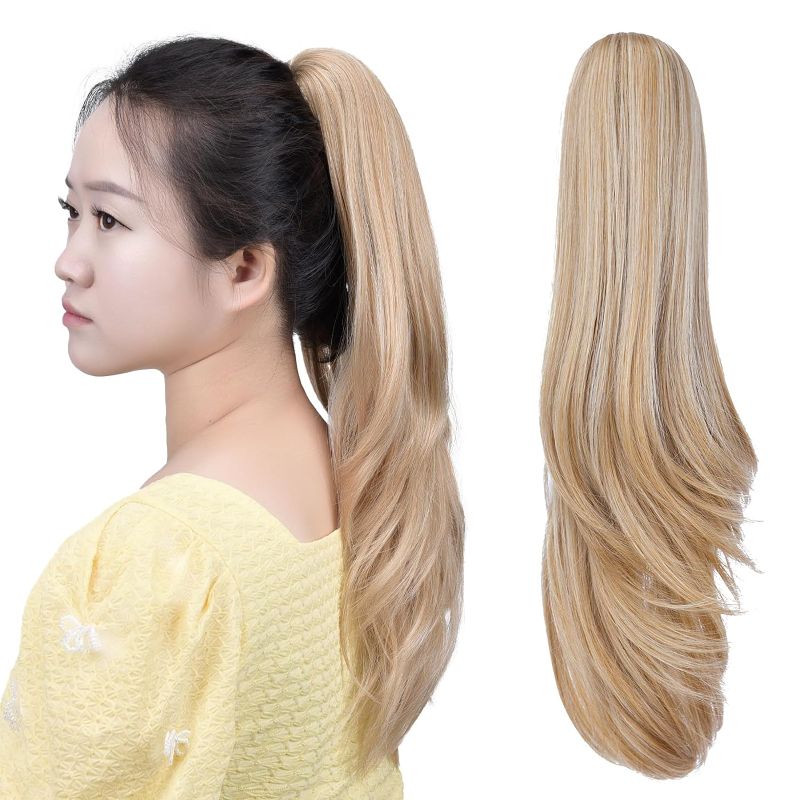Photo 1 of Blonde Clip Ponytail Synthetic Claw Pony tail Hair Extensions 18" Straight 4.2 Oz Fake Hairpieces Women Yaki Fluffy¬ Tangled
