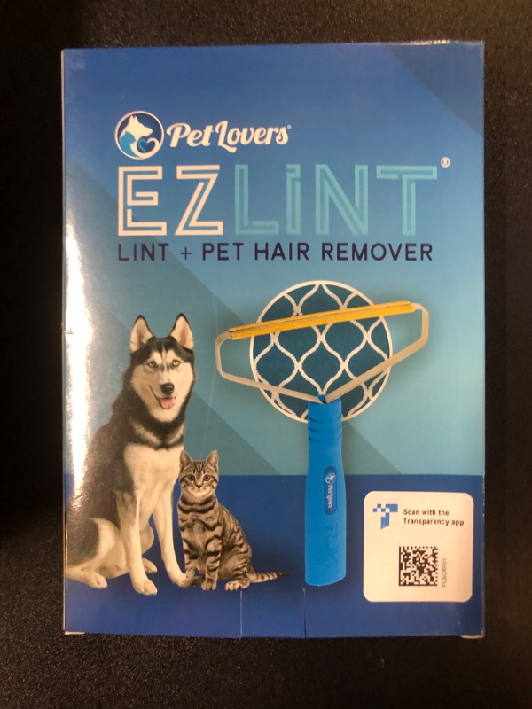 Photo 2 of PetLovers EzLint Pet Hair Remover - Reusable Dog and Cat Fur Removal Tool, Portable Carpet Scraper & Rake for Couches, Furniture, Rugs, Mats, and Clothes Blue
