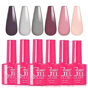 Photo 1 of 6 Colors Gel Nail Polish Set - Includes Nude, Light Pink, Mauve, Gray, Neutral Gel Nail Polish, Trendy Nail Gel Polish Soak Off UV for DIY Home Salon Nails Women Gifts
