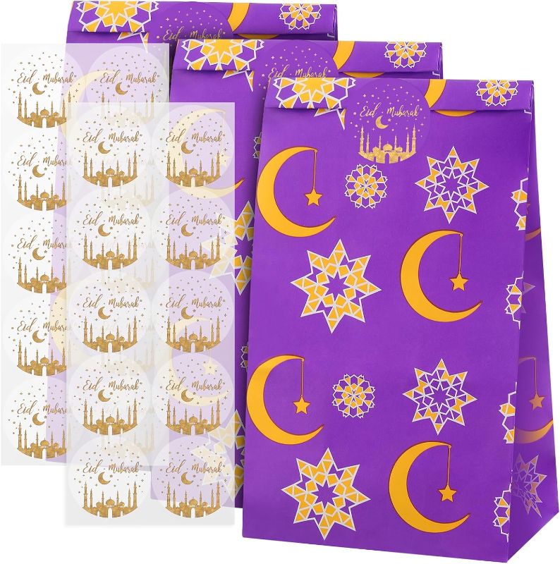 Photo 1 of 60 Sets Eid Mubarak Gift Bags with Eid Stickers Ramadan Party Favors Eid Treat Bags Eid Goodie Bags for Kids Candies Cookie Snack Treat Bags for Muslim Ramadan Theme Party Eid Event
