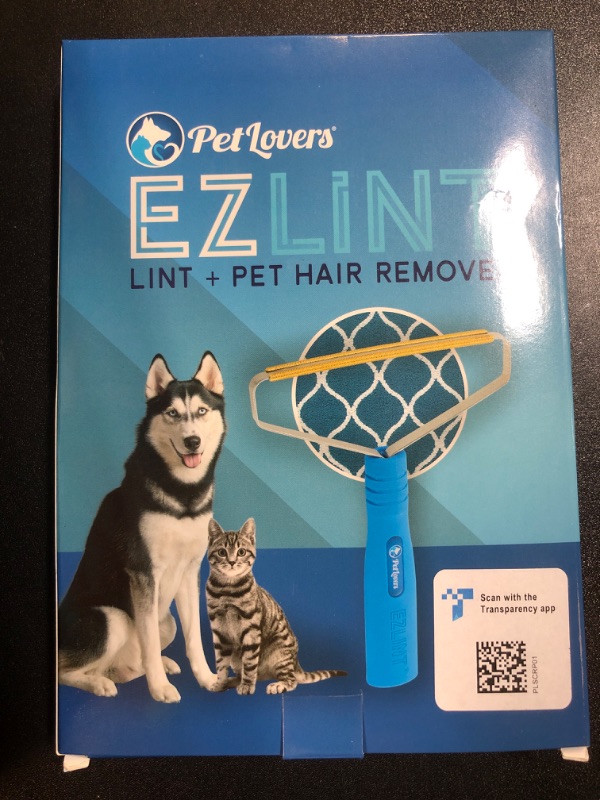 Photo 2 of PetLovers EzLint Pet Hair Remover - Reusable Dog and Cat Fur Removal Tool, Portable Carpet Scraper & Rake for Couches, Furniture, Rugs, Mats, and Clothes Blue
