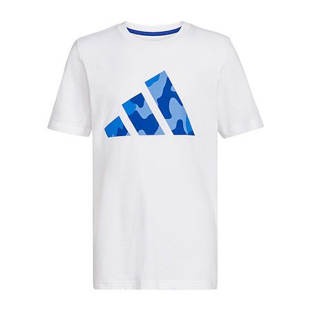 Photo 1 of Adidas Kids Short Sleeve Camo Logo - Tee (Big Kids) (White Bright/Blue) Boy's Clothing Large 