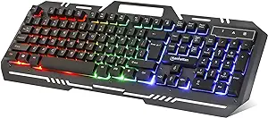 Photo 1 of Manhattan Wired Membrane Gaming Keyboard –with Backlit RGB LED, Metal Base, IPX4 Splashproof, Phone Holder, 12 Multimedia Function Quiet Keys-for Computer, PC, Desktop, Gamer –3 Yr Mfg Warranty–180610
