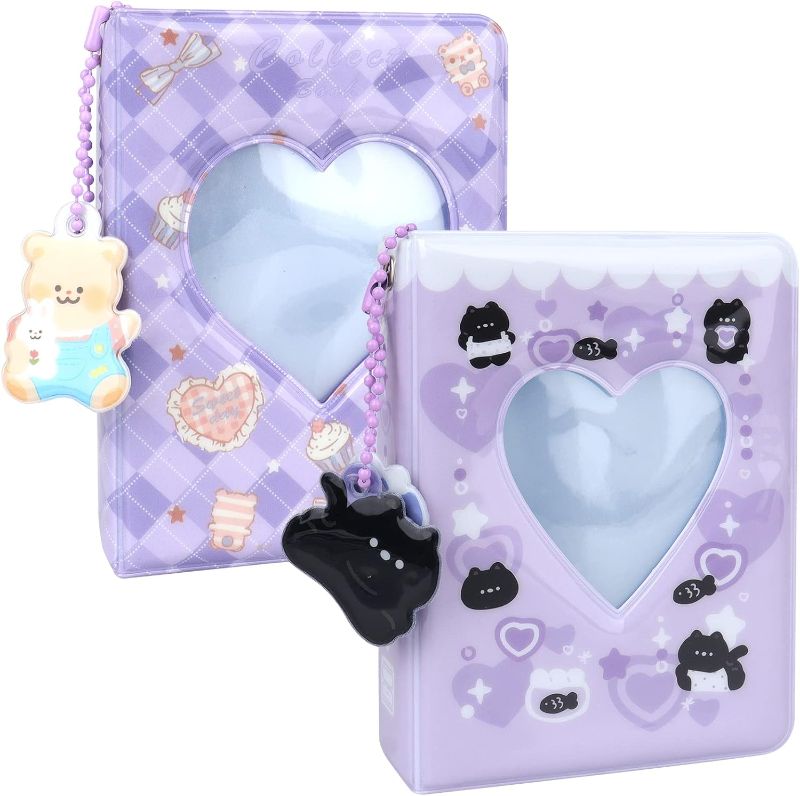 Photo 1 of 2Pcs Purple Kpop Photocard Holder Book Mini Photo Album with Love Butterfly Hollow Shape, 3 Inch, PVC Material, 40 Pockets
