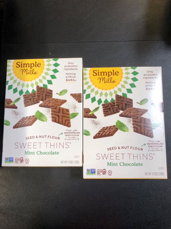 Photo 2 of Simple Mills Sweet Thins Cookies, Seed and Nut Flour, Mint Chocolate - Gluten Free, Paleo Friendly, Healthy Snacks, 4.25 Ounce (Pack of ) Mint Chocolate 4.25 Ounce (Pack of 2) (BB 05/06/2024)