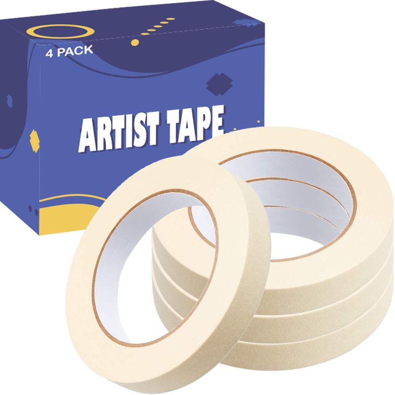 Photo 1 of 4 Pack White Artist Tape, Art Masking Artist Tape for Watercolor Painting Drafting Canvas Framing, Acid Free Low Tack Masking Tape 0.6 Inch Wide 720FT Long Total
