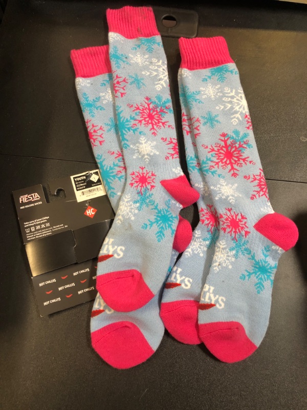 Photo 2 of Hot Chillys Kids' Snowflake Mid Volume Ski Socks Large 