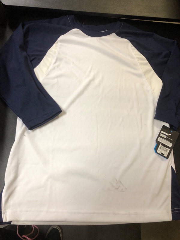 Photo 2 of Complete Game 3/4 Sleeve Baseball Shirt Adult Medium White with Navy Sleeves
