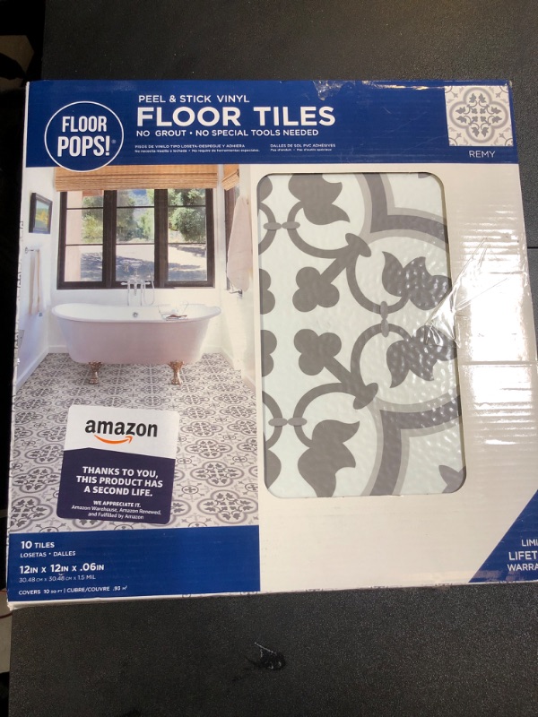 Photo 2 of FloorPops FP2953 Remy Peel & Stick Floor Tiles, Grey Patterned look