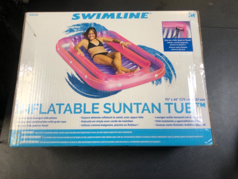Photo 2 of SWIMLINE ORIGINAL Suntan Tub Inflatable Tanning Pool Float For Adults Kids Lounger Series | Reflective Base Removable Pillow |Large Water Filled Floating Tan Raft Bed Mat Pad For Pool Ocean Lake Sun L Classic (Pink / Purple)