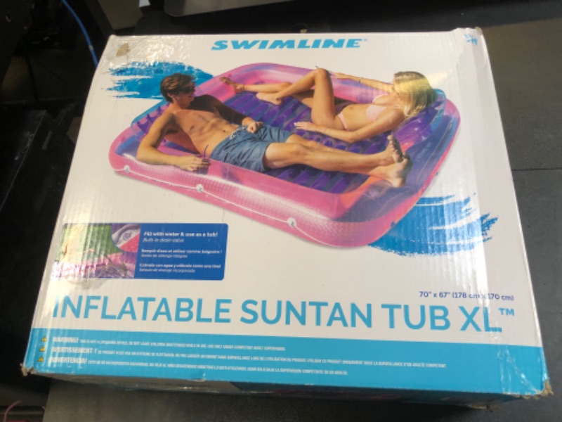 Photo 3 of SWIMLINE ORIGINAL Suntan Tub Inflatable Tanning Pool Float For Adults Kids Lounger Series | Reflective Base Removable Pillow |Large Water Filled Floating Tan Raft Bed Mat Pad For Pool Ocean Lake Sun L Classic XL (Pink / Purple)