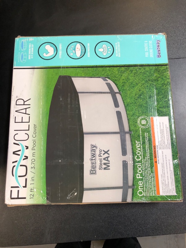 Photo 2 of Bestway Flowclear PVC Round 12 Foot Pool Cover for Above Ground Frame Pools with Drain Holes and Secure Tie-Down Ropes, Black (Cover Only) 12-Feet