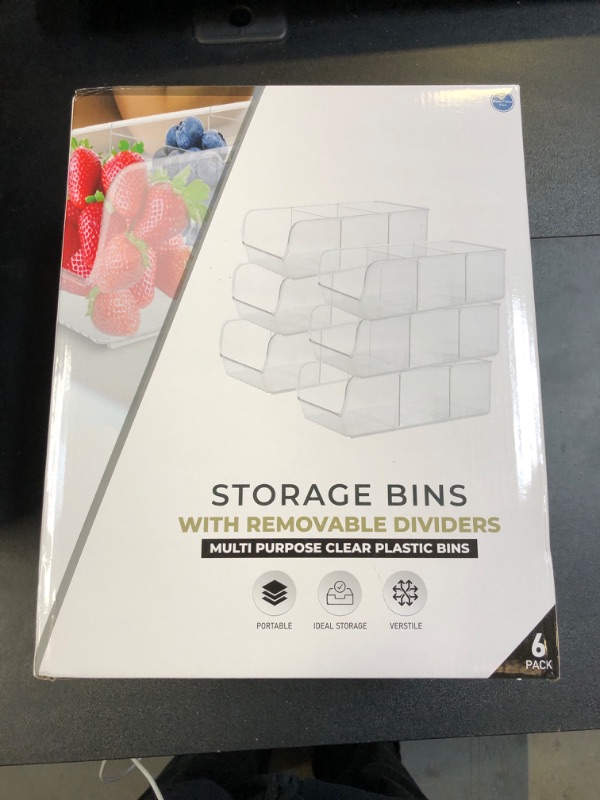 Photo 3 of Pantry Organization and Storage - Plastic Storage Bins - Stackable Storage Bins for Fridge and Cabinets Acrylic Organizers With Removable Dividers for Kitchen, Cabinets, Desktop, Packets, Snacks 6 Pack