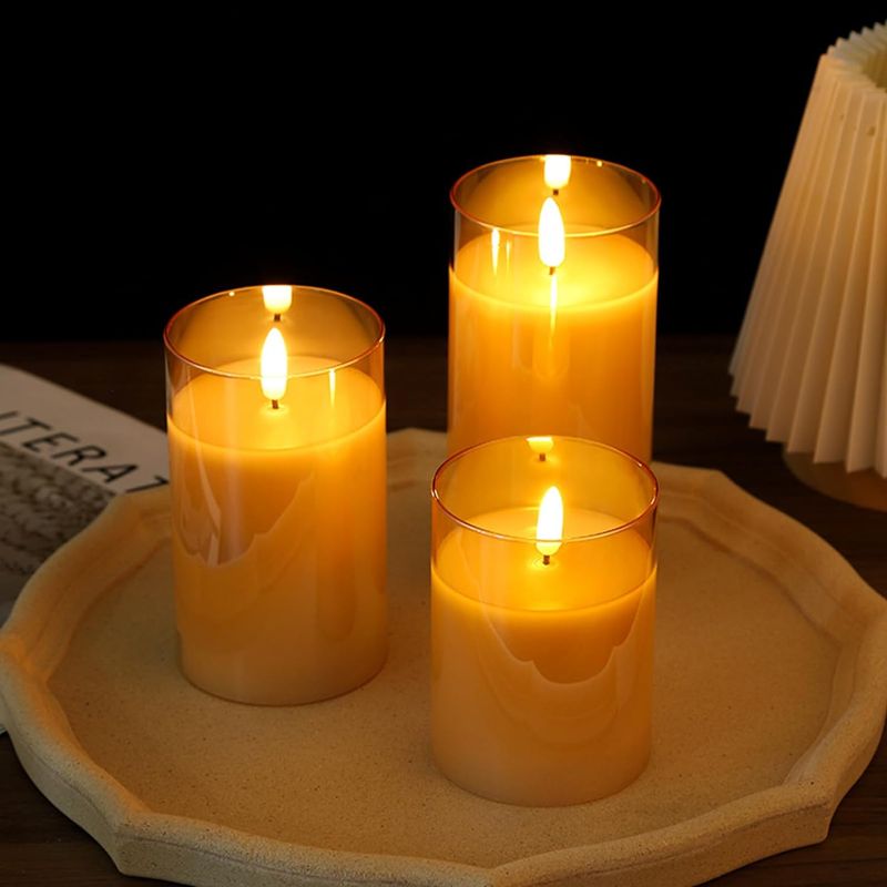 Photo 1 of QGKPL Gold Flameless Candles, LED Candles with Remote and Timer, Battery Operated Flickering Candles Great for Valentines Proposal Ceremony Home Wedding Birthday Decoration ? 3" H 4" 5" 6"
