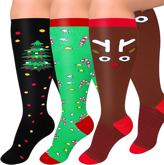Photo 1 of Diu Life 3 Pairs Plus Size Compression Socks for Women and Men Wide Calf Extra Knee High Support for Circulation 4XL
