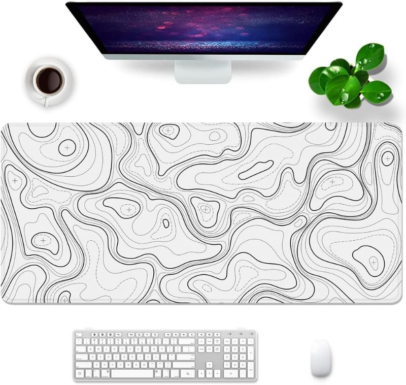 Photo 1 of Amrgik White Gaming Mouse Pad XXL Large Mouse Pad Topographic Desk Mat 35x15.7 inch Desk Pad Topographic Mouse Pad (Topographic Map - White)
