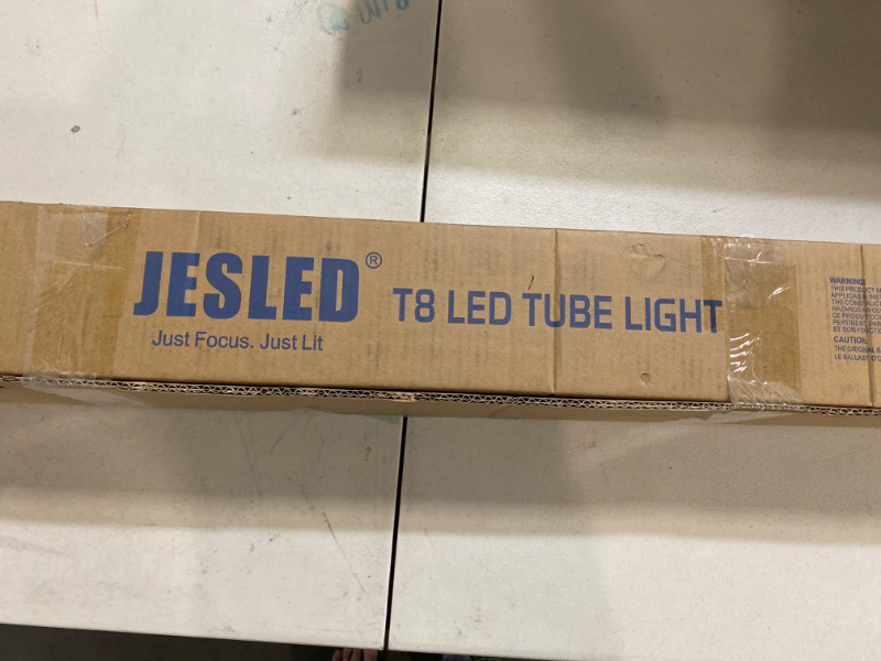 Photo 2 of JESLED T8  LED Tube Light, Single Pin FA8 Base, 50W 6000LM 5000K Daylight White, 270 Degree V Shaped LED Tube Light (130W Equiv.), ETL Listed, Clear Cover, Dual-Ended Power (12-Pack)
