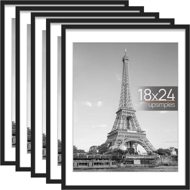 Photo 1 of upsimples 18x24 Picture Frame Set of 5, Display Pictures 16x20 with Mat or 18x24 Without Mat, Wall Gallery Photo Frames, Black

