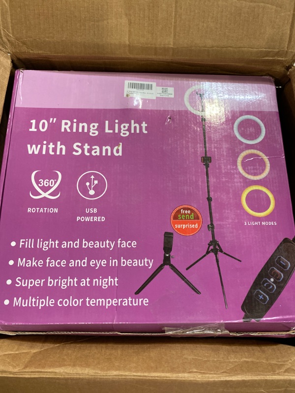 Photo 2 of Kaiess 10.2" Selfie Ring Light with 65" Adjustable Tripod Stand & Phone Holder for Live Stream/Makeup, Upgraded Dimmable LED Ringlight for Tiktok/YouTube/Zoom Meeting/Photography
