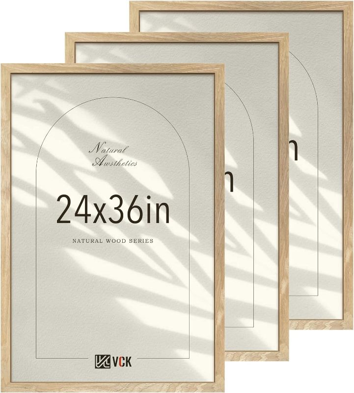 Photo 1 of VCK 24x36 Poster Frame Set of 3 - Natural Solid Wood, Exclusive Wood Grain Picture Frame, Wall Hanging
