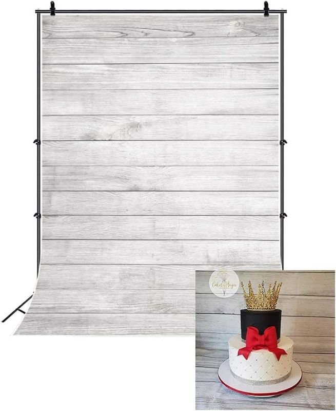 Photo 1 of LFEEY 3x5ft  White Wood Backdrops for Photography White Wood Floor Wooden Fence Panels Birthday Cake Smash Backdrop Boy Girl Newborn Baby Shower Portrait Photography Backgrounds Photo Studio Props
