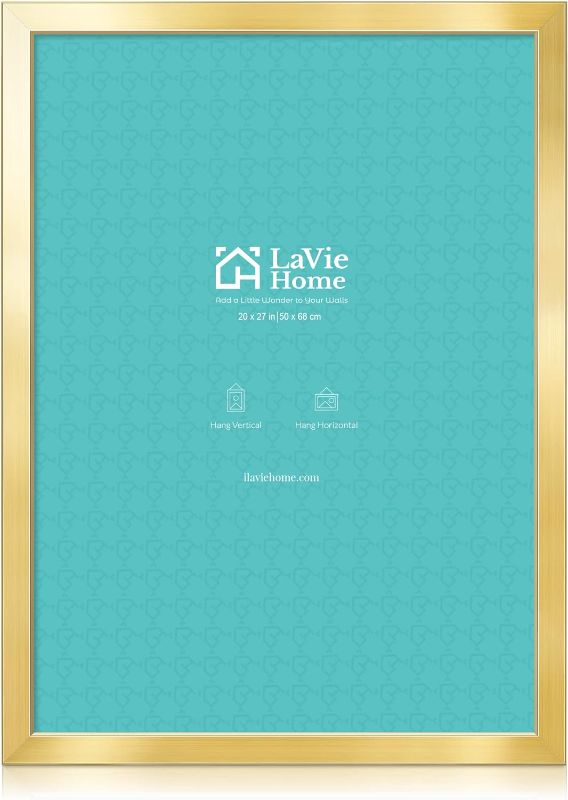 Photo 1 of LaVie Home 20 x 27 Picture Frame, Large Poster Frame with High Definition Plexiglass, Horizontal or Vertical Wall Gallery Poster Frames Suitable for Photos, Artworks, Posters,Puzzle, Gold 1pc
