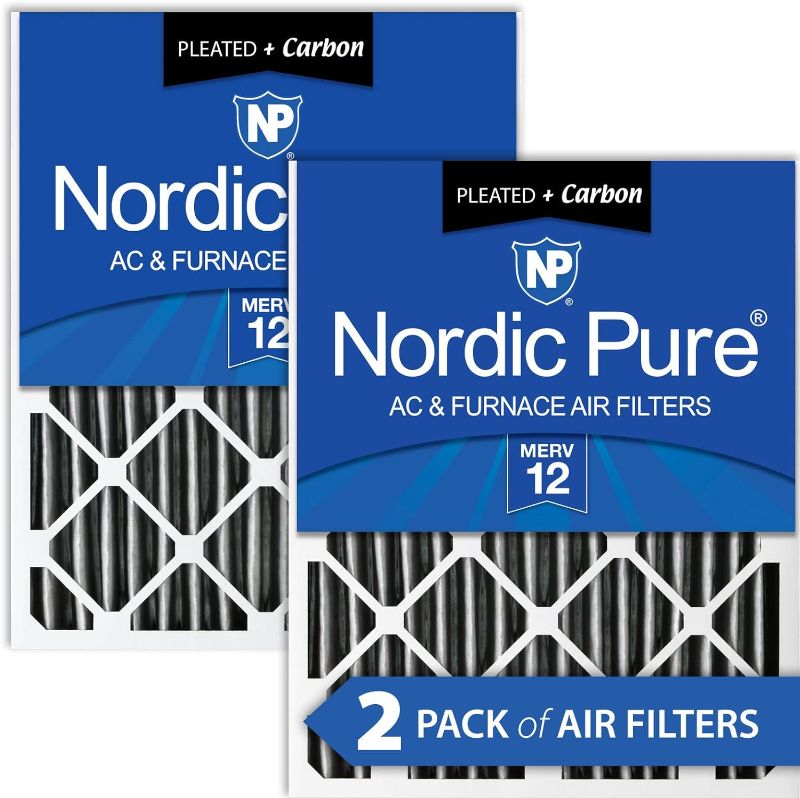 Photo 1 of Nordic Pure 20x20x4 (19_1/2 x 19_1/2 x 3_5/8) Pleated Air Filter MERV 12 Plus Carbon 2 Pack
