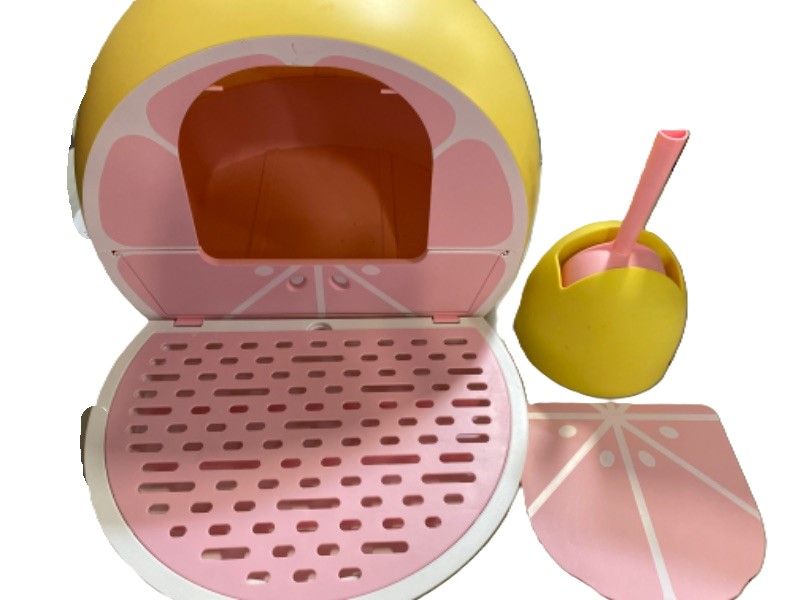 Photo 2 of BLSYHDH Enclosed Cat Litter Box, Grapefruit Shaped Drawer Type Cat Toilet with Litter Sifting Scoop, Anti Splashing Cat Potty Large Space Front Flap Door Kitten Toilet Training, Prevent(Grapefruit)
