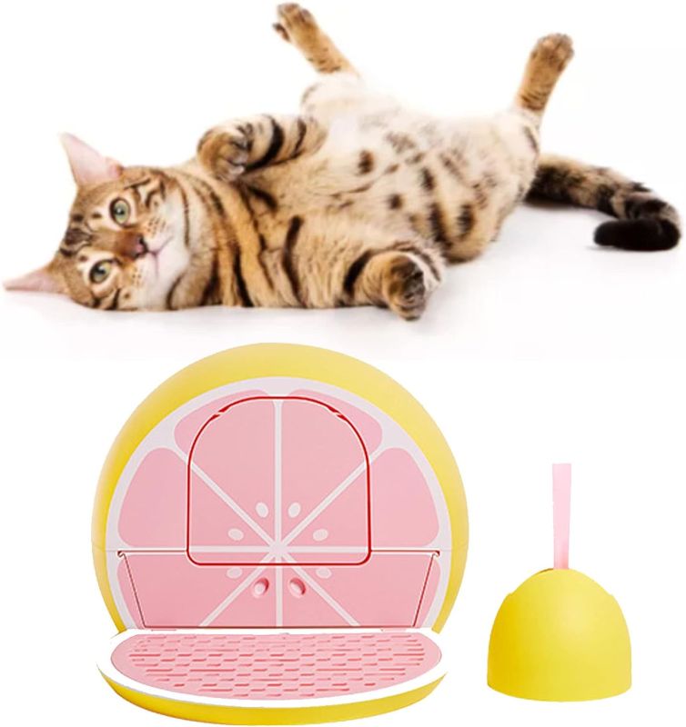 Photo 1 of BLSYHDH Enclosed Cat Litter Box, Grapefruit Shaped Drawer Type Cat Toilet with Litter Sifting Scoop, Anti Splashing Cat Potty Large Space Front Flap Door Kitten Toilet Training, Prevent(Grapefruit)
