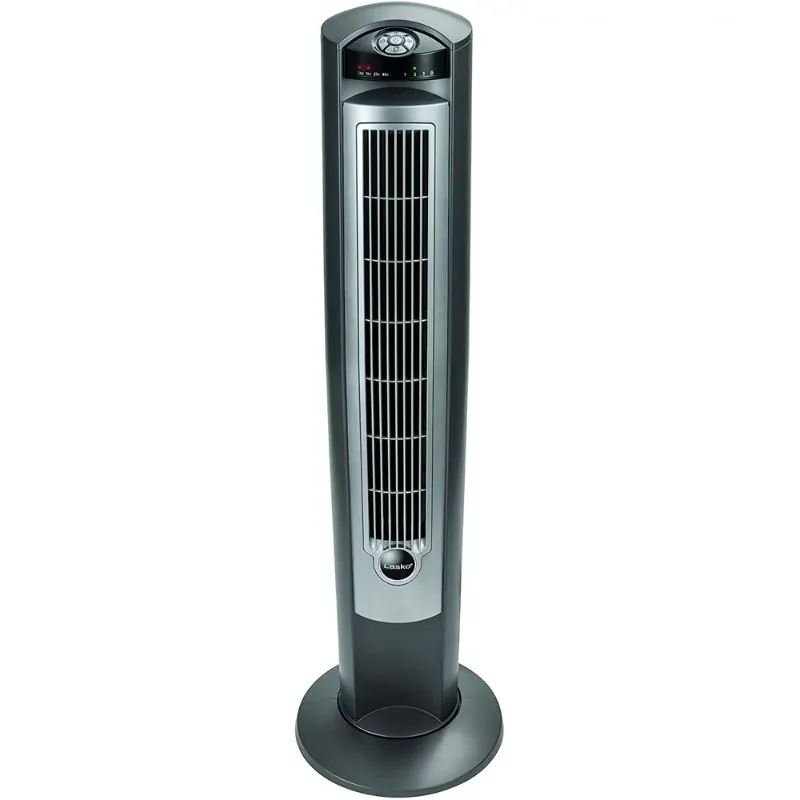 Photo 1 of Lasko Portable 36" Oscillating 3-Speed Tower Fan with Remote Control and Timer for Bedroom and Home Office, Dark Grey, 2510
