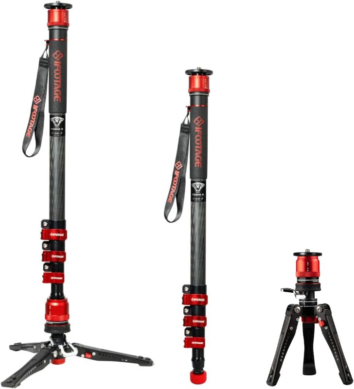 Photo 1 of IFOOTAGE Cobra 3 Monopod with Pedal C180F-P, 71" Camera Monopod with Feet, Professional Carbon Travel Monopod with Base, Payload 17.64Lbs/ 8KG
