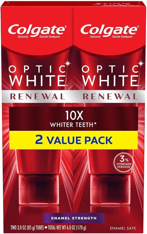 Photo 1 of Colgate Optic White Renewal Teeth Whitening Toothpaste, Enamel Strength, 2 Pack, 3 Oz Tube
